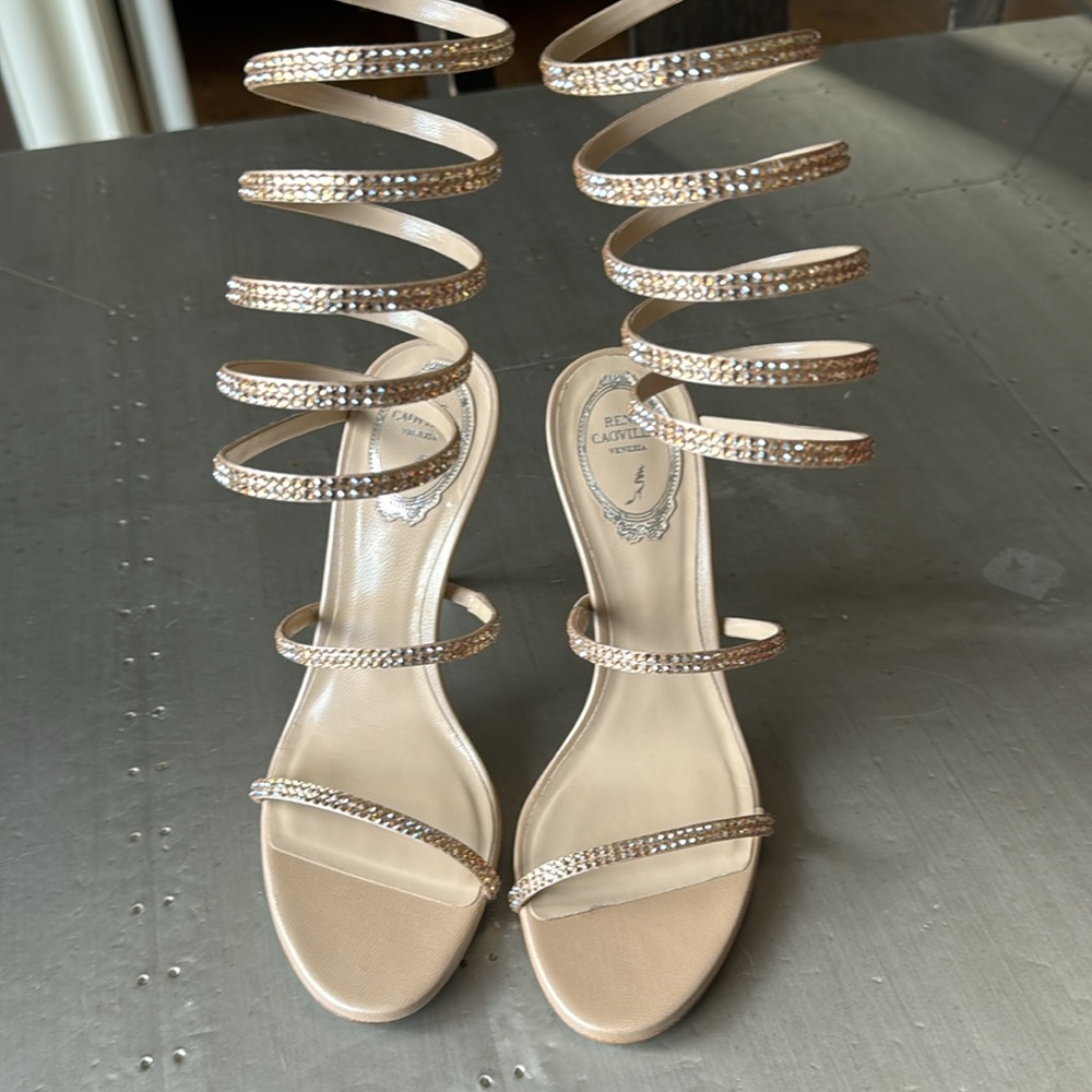 Rene Caovilla supercleo gold snake crystal sandal stiletto Sz 38.5 with box - Picture 3 of 13
